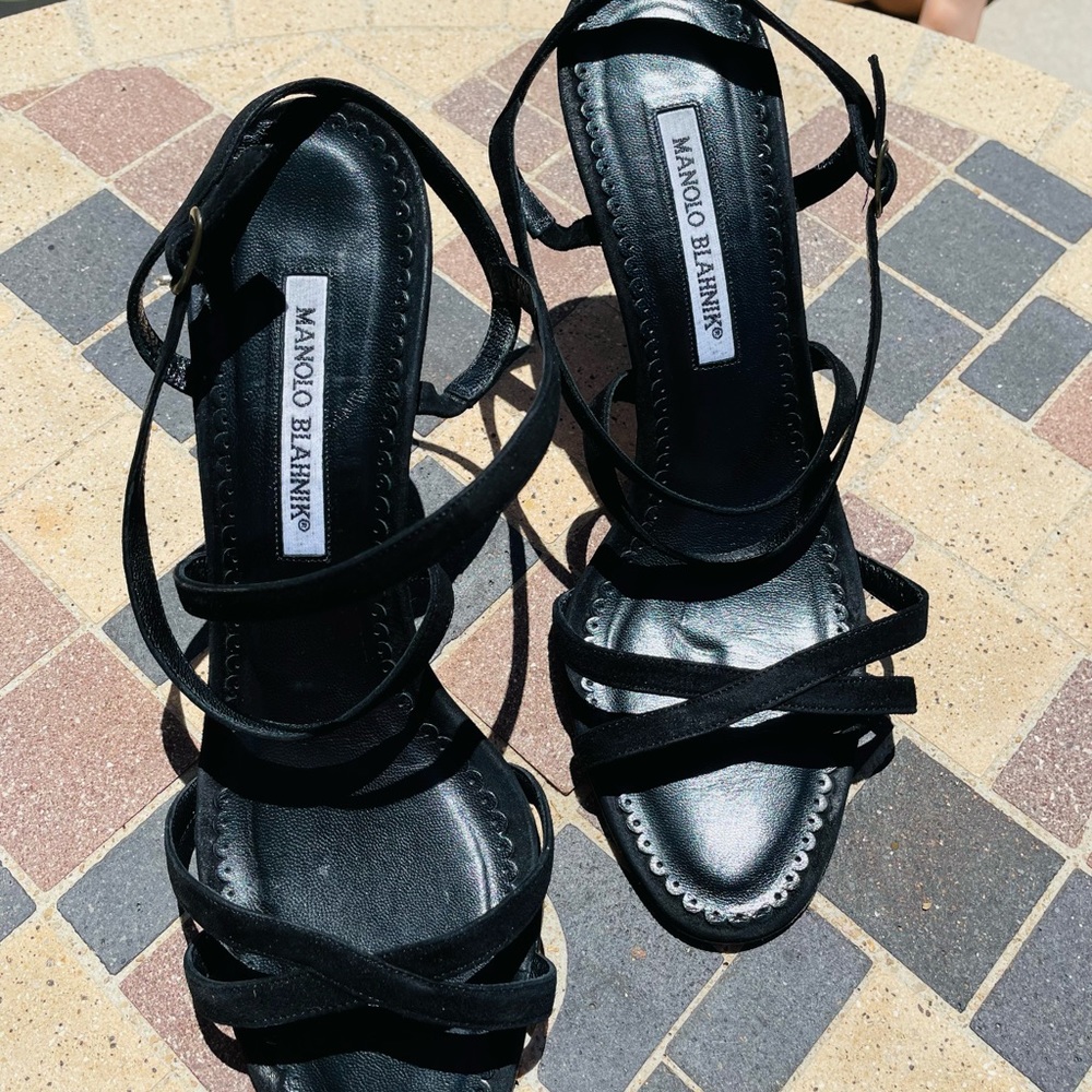 Manolo Blahnik Black Strappy Stiletto Sandals - Picture 15 of 16